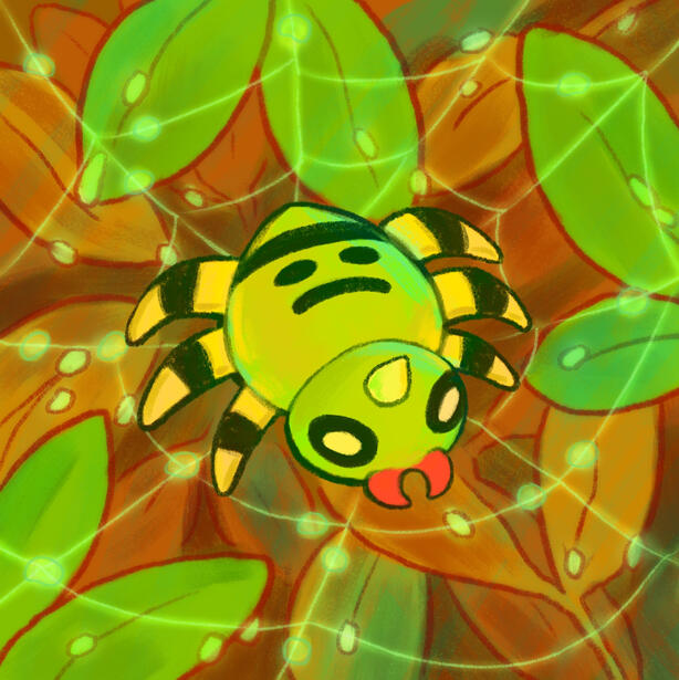 Spinarak on its Dew Covered Web